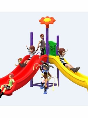 เครื่องเล่นสนามกลางแจ้ง ชุดสถานีดอกไม้ 3 สไลด์,กระดานลื่น,สไลเดอร์,ครุภัณฑ์สนามเด็กเล่น, สพฐ,โครงการโรงเรียนประชารัฐ playground,เครื่องเล่นสนาม, สนามเด็กเล่น ขนาด 200x260x190 ซม.