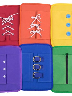 แผ่นเรียนรู้การแต่งกาย 6 แบบ ฝึกแต่งกาย ผูกเชือก ติดกระดุม รูดซิป ใส่เข็มขัด และอื่นๆ สื่อการสอน เด็กอนุบาล