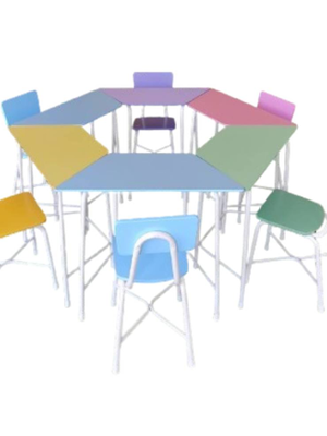ชุดโต๊ะสี่เหลี่ยมคางหมูพร้อมเก้าอี้6ตัว แบบไม่มีลิ้นชัก ขาเหล็กกลม นักเรียนประถม-มัธยม ,โต๊ะเขียนหนังสือเด็ก, โต๊ะกิจกรรม โต๊ะนักเรียน โต๊ะนักเรียนประถม พร้อมส่งในไทย