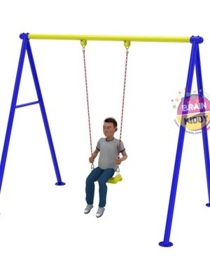 เครื่องเล่นสนามกลางแจ้ง โครงสร้างเหล็ก ชุดชิงช้า1ที่นั่ง อนุบาล มาตรฐาน มอก. Outdoor Playground, ราคาโรงงาน ผลิตในไทย ขนาด 150 x 200 x 200 ซม.