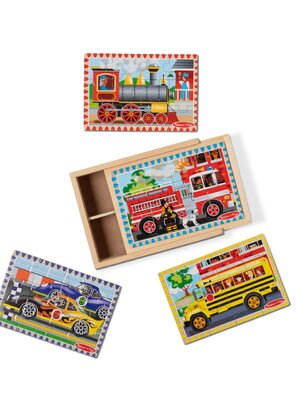 จิ๊กซอไม้12ชิ้นx4ลาย รุ่นยานพาหนะ ,Wooden Jigsaw Puzzles in a Box Vehicles, ของเล่นเสริมพัฒนาการ, ของเล่นเด็ก,สื่อการสอน,อนุบาล,พร้อมส่ง