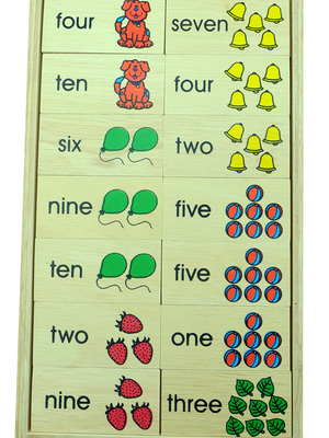 โดมิโนคำอ่าน One-Ten , ของเล่นไม้, ของเล่นเสริมพัฒนาการ, ของเล่นเด็กอนุบาล, สื่อการสอนเด็กอนุบาล