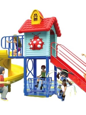 เครื่องเล่นสนามกลางแจ้ง ชุดบ้านเต่าทองกระดานลื่นวน,กระดานลื่น,สไลเดอร์,ครุภัณฑ์สนามเด็กเล่น, สพฐ,โครงการโรงเรียนประชารัฐ playground,เครื่องเล่นสนาม, สนามเด็กเล่น ขนาด 120x270x240 ซม.