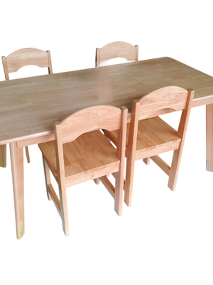 ชุดโต๊ะเก้าอี้ไม้ยางพาราสำหรับเด็กนักเรียนพร้อมเก้าอี้4 ตัว, โต๊ะเรียนกลุ่มสำหรับอนุบาล โต๊ะสี่เหลี่ยมผืนผ้า,โต๊ะไม้, สำหรับอนุบาล สินค้าผลิตในไทยมีพร้อมส่ง ขนาด 60x120x55 cm.