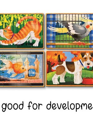จิ๊กซอไม้ 12 ชิ้น x4 ลาย รุ่นสัตว์เลี้ยงน่ารัก Wooden Jigsaw Puzzles in a Box Pets,พัซเซิลไม้, ของเล่นเสริมพัฒนาการเด็ก เสริมทักษะการเรียนรู้ สื่อการสอนอนุบาล พร้อมส่ง