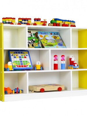 ชั้นวางของอเนกประสงค์ขาวเหลือง ชั้นใส่ของกับชั้นวาง , ชั้นวางไม้ , เฟอร์นิเจอร์ไม้ , เฟอร์นิเจอร์เด็ก ,ชั้นวางหนังสือ , ชั้นไม้ ขนาด 30x108x80 ซม.