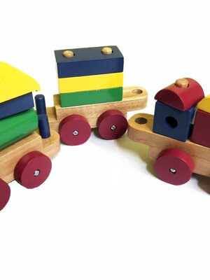 รถไฟบล็อกเรขาคณิต บล็อก,ของเล่นไม้, ของเล่นเสริมพัฒนาการ พร้อมส่ง