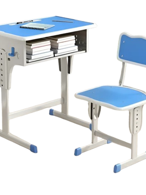 ชุดโต๊ะนักเรียนอนุบาล-ประถมสีน้ำเงิน ขาเดี่ยว โต๊ะเรียนเดี่ยว ผิวโต๊ะพลาสติก ขาเหล็ก ปรับระดับได้ โต๊ะเรียนเด็ก พร้อมส่ง ราคาโรงงาน โต๊ะ ขนาด 40 x 60 x 58-76 ซม.