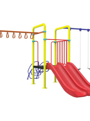 ชุดรวมw ชุดหอสไลด์ 80 รางคู่+บาร์โหน+ชิงช้า 2 ที่นั่ง,เครื่องเล่นสนามกลางแจ้ง,เครื่องเล่นสนามแบบเหล็ก,สไลเดอร์,ครุภัณฑ์สนามเด็กเล่น,งบสพฐ,สินค้าผลิตในไทย ขนาด 430 x 610 x 250 ซม